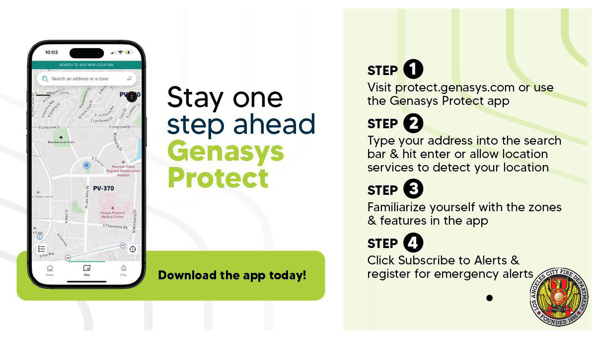 Infographic on the steps to download and use the genasys app