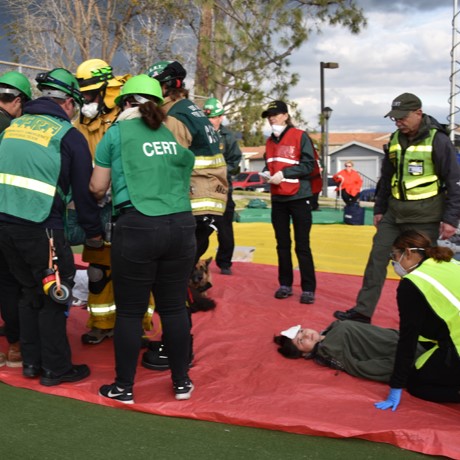 CERT members in a mass casualty training exercise